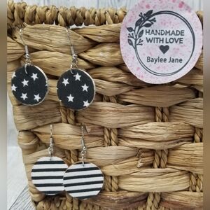 Black and White Star and Stripe Earrings